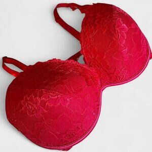 Fredericks of Hollywood Red Lace Coquette Push-Up Bra - Size 36DD